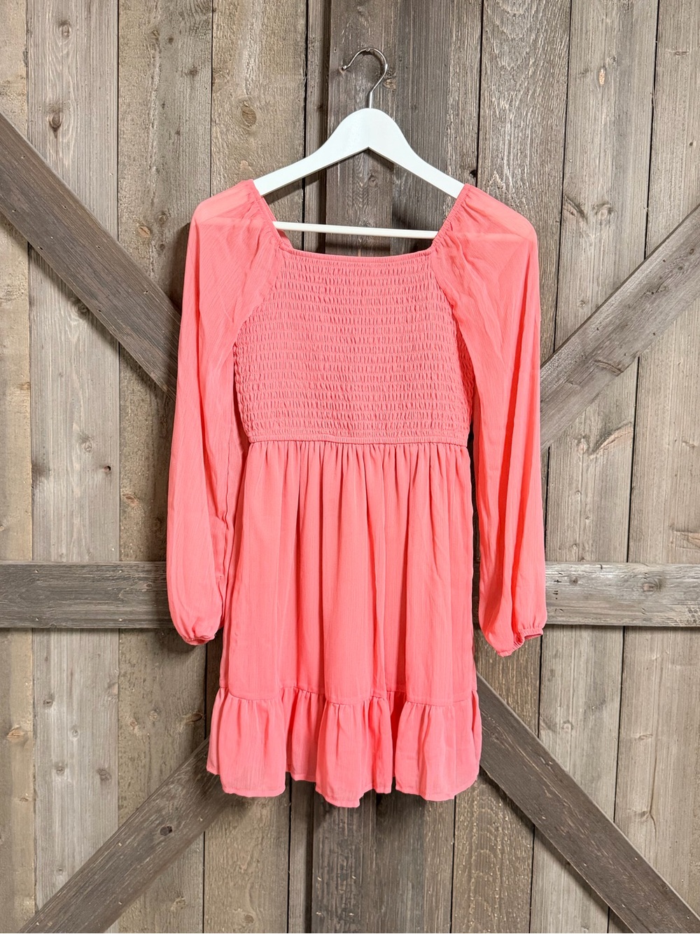 art class Coral Long-Sleeve Smocked Bodice Dress